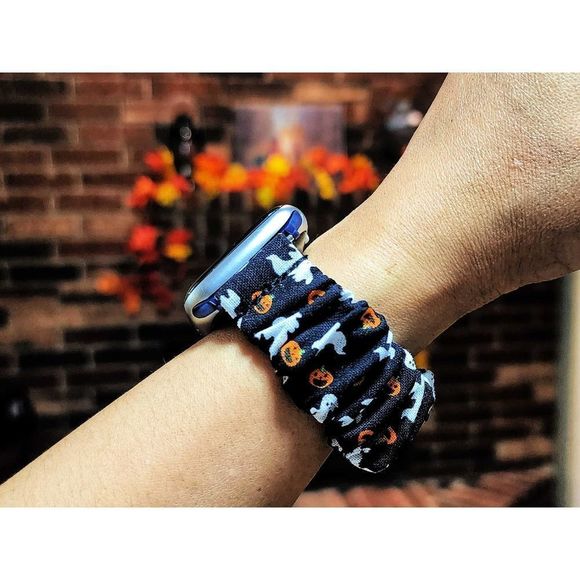 Halloween Ghost Scrunchies Band for Apple Watch Fitbit Sense Versa 3 2 Lite - Picture 1 of 5